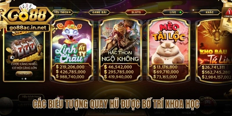 Các biểu tượng quay hũ được bố trí khoa học, tạo cảm giác thân thiện khi sử dụng